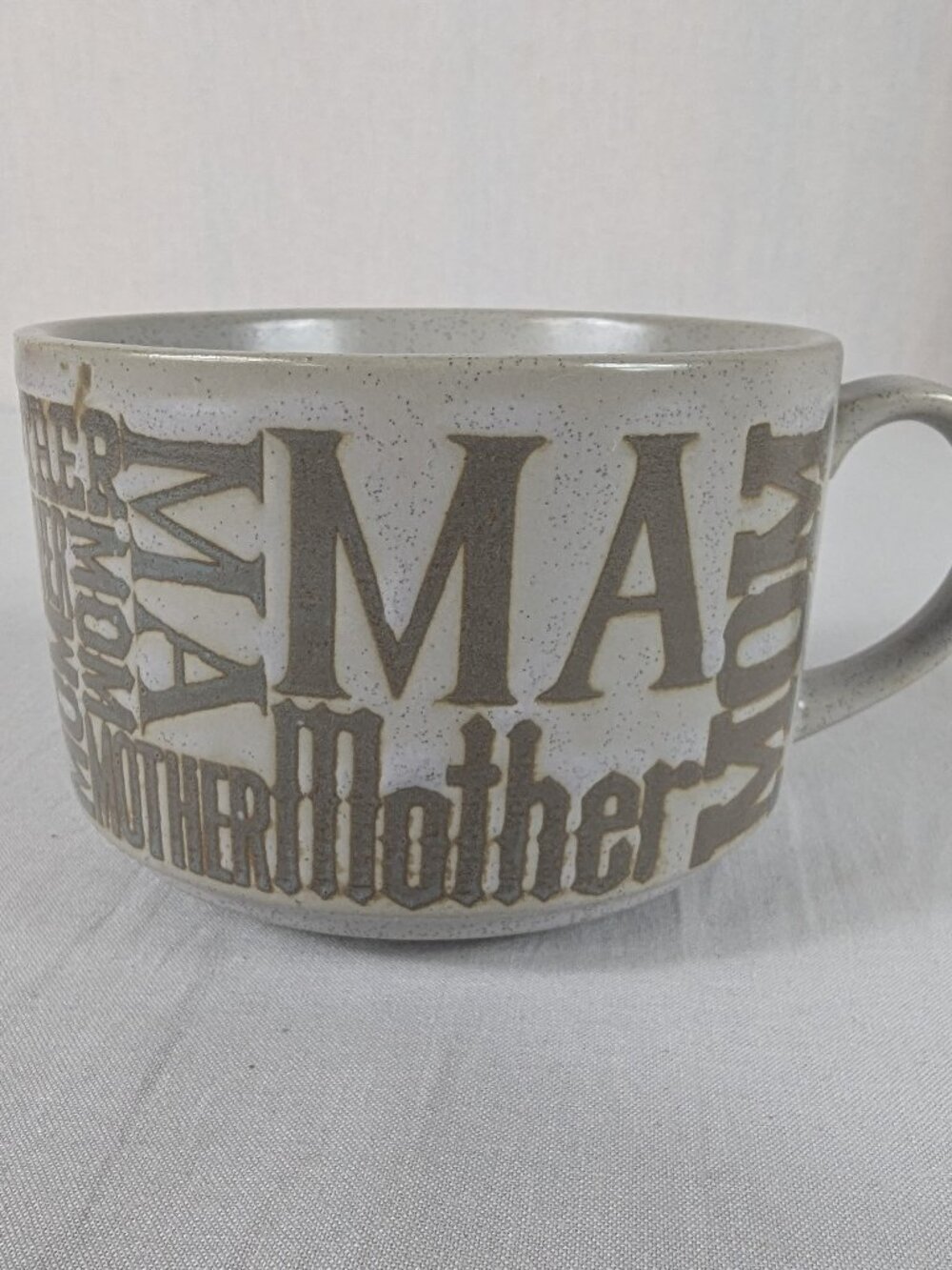 Mother Mom Coffee Tea Soup Mug Bowl Vintage 1970s Beige Gray Speckled Stoneware